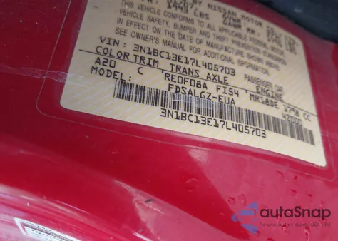 2007 Nissan Versa 1.8Sl z USA, uszkodzony, nr VIN 3N1BC13E17L405703